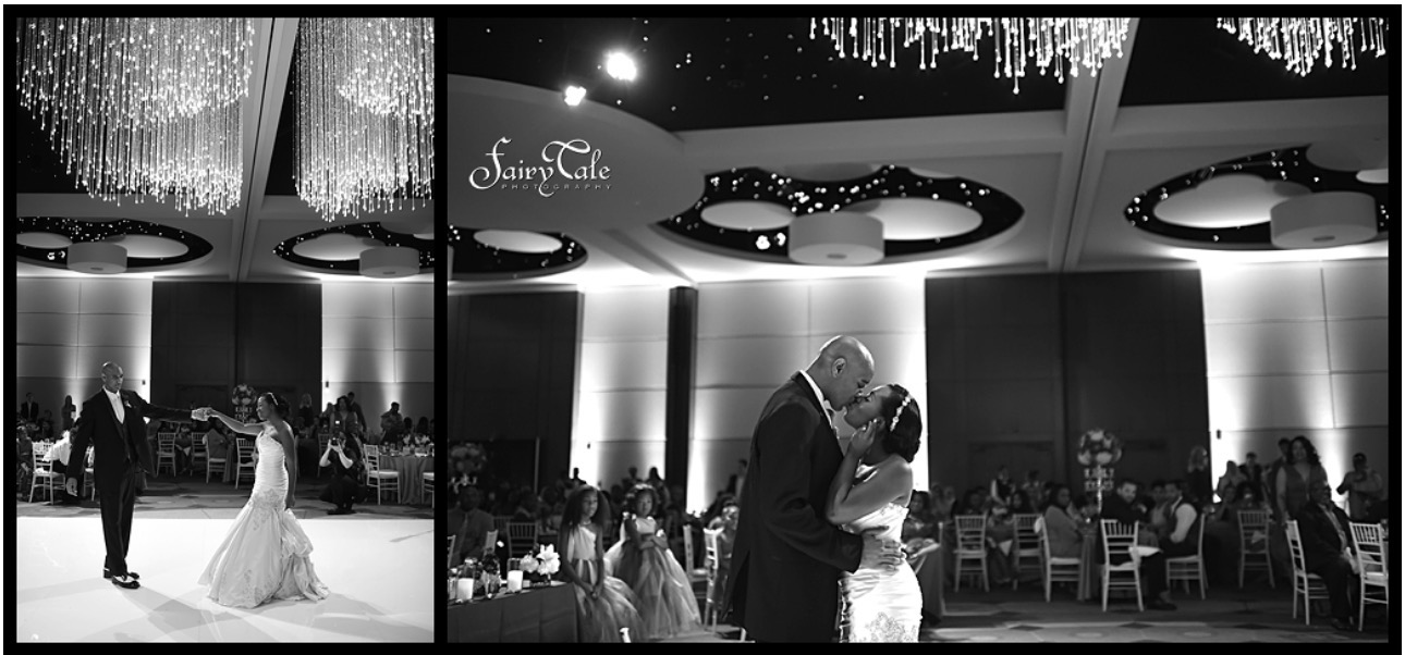 Jordan and Taran's wedding day, first dance in black and white